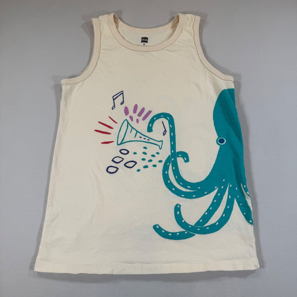 Tea Collection Kids Cream Octopus Musical Graphic Tank Top 22M12103 Size 10